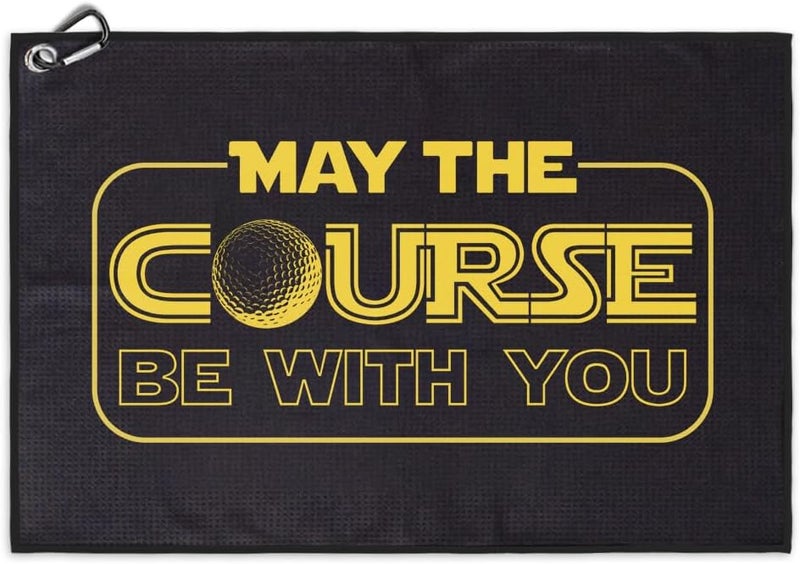 Msticey May The Course Be with You Printed Microfiber Golf Towel with Clip, Great Golf Gifts for Dad Mom Papa Grandpa Golfer, Father's Day Birthday Retirement Gifts, Golf Accessories for Men Women - Image 1